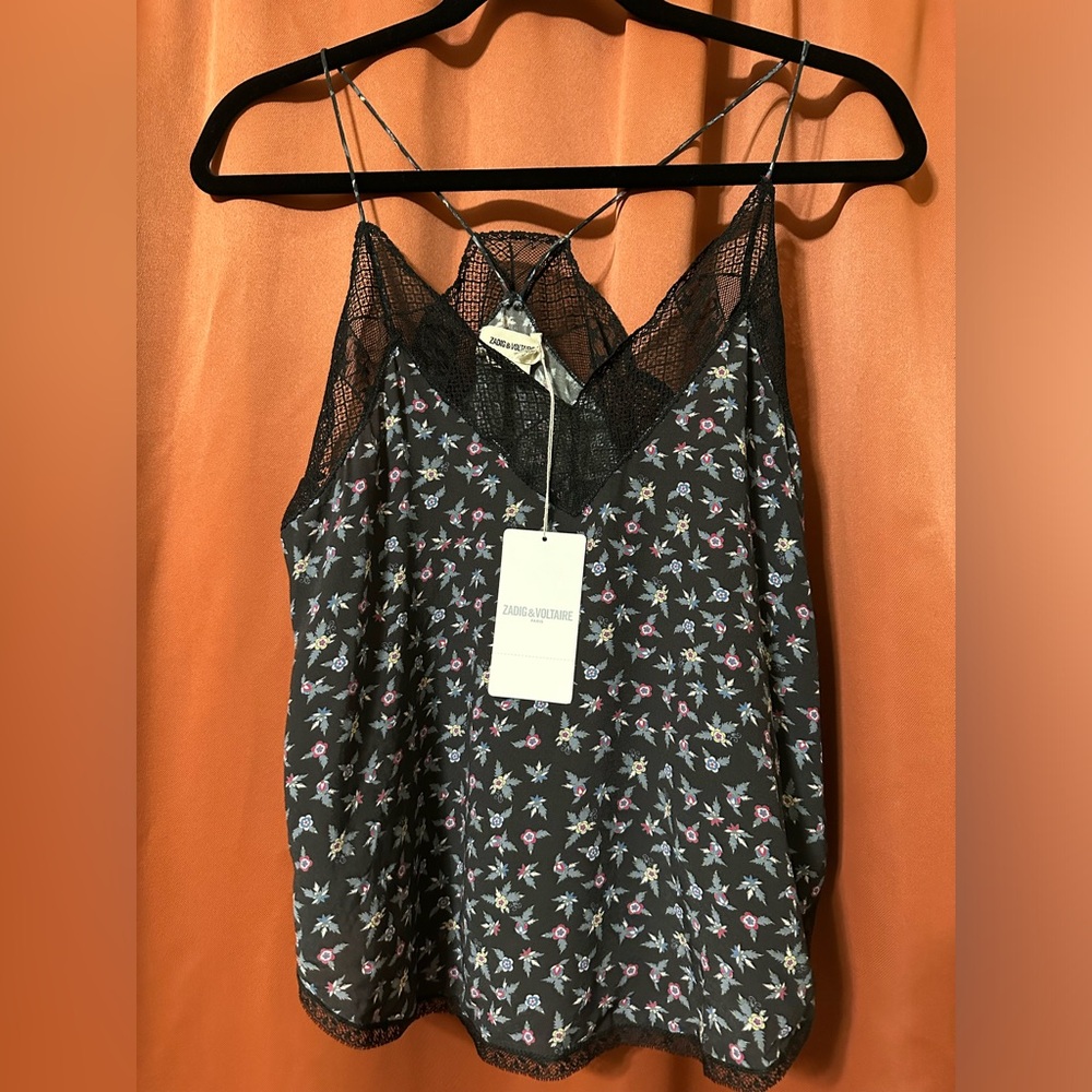 NWT Zadig & Voltaire Black Christy Floral Liberty Camisole Size XS